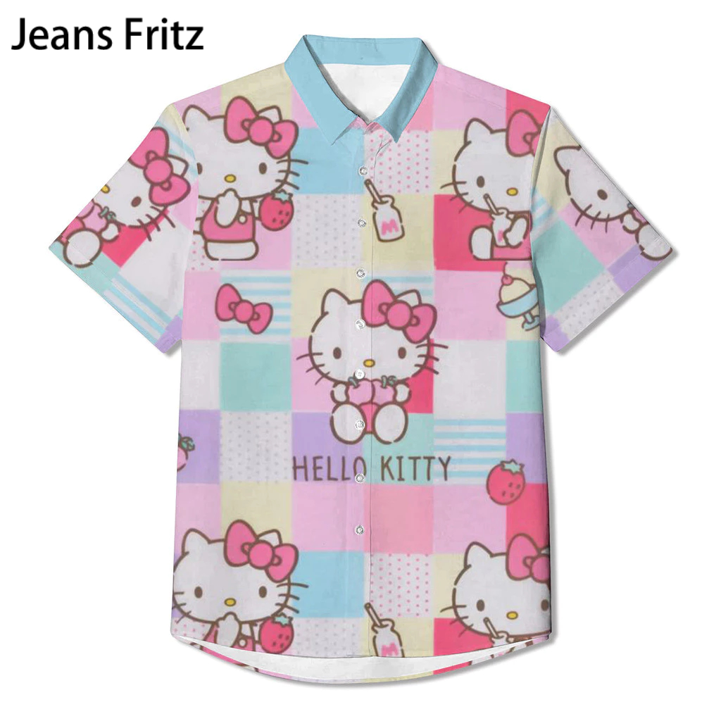 เสื้อเชิ้ต แขนสั้น ลาย kawaii HELLO KITTY แฟชั่นฤดูร้อน