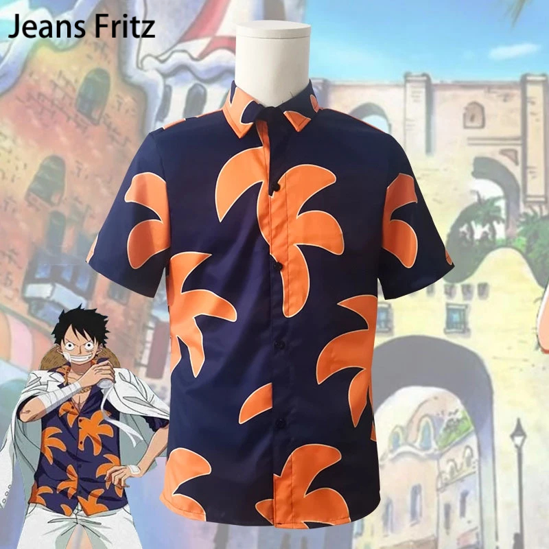 เสื้อเชิ้ตแขนสั้นลําลอง คอสเพลย์ One Piece cos Luffy Fighting Beast Field พร้อมหมวกฟาง