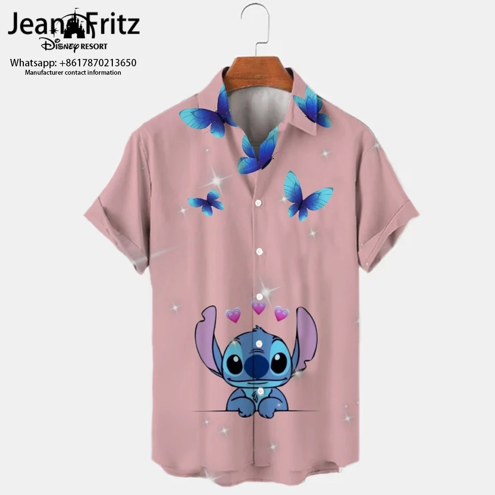 เสื้อเชิ้ตแขนสั้น คอปก พิมพ์ลาย Disney Stitch 3d ทรงหลวม สําหรับผู้ชาย Y2k 2022