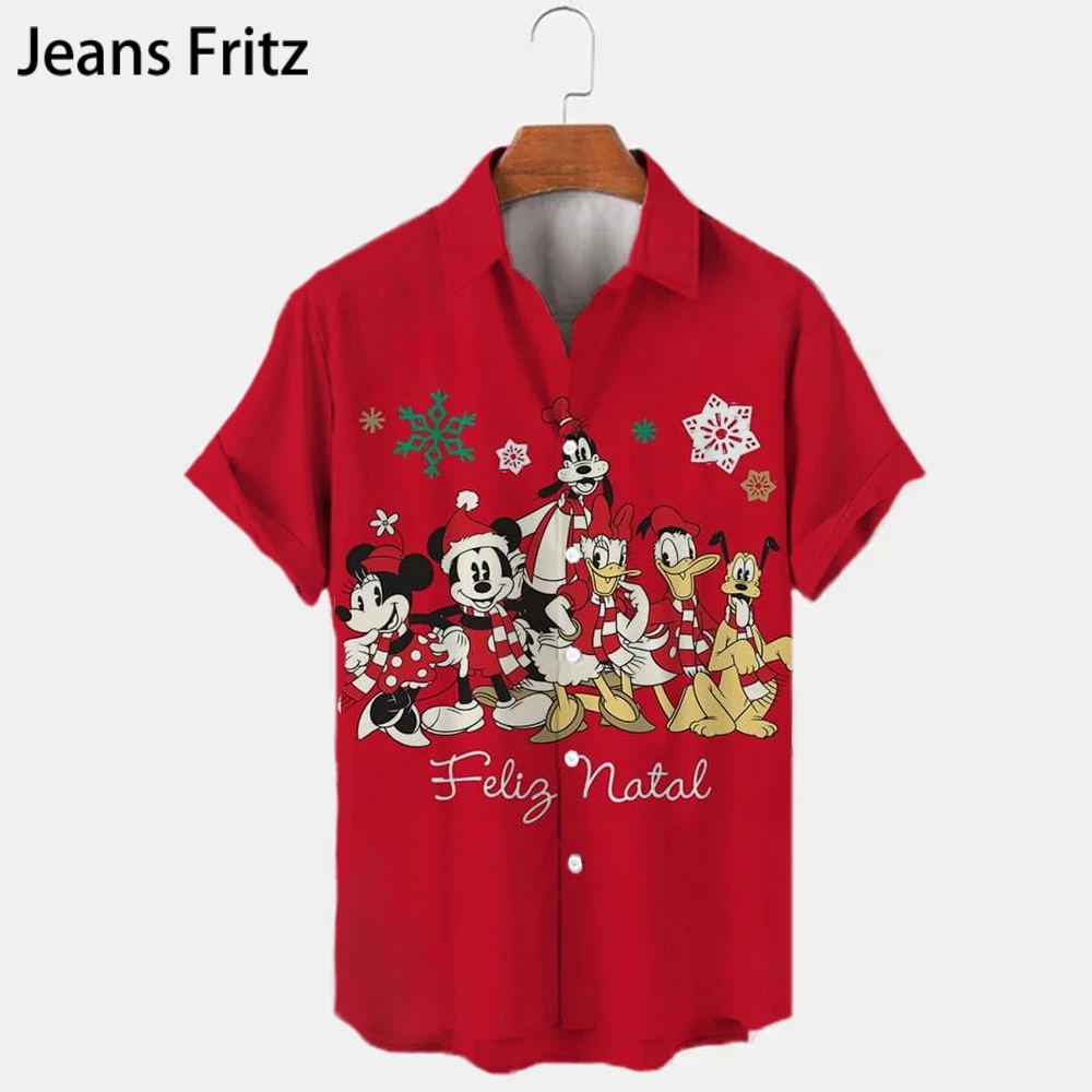 เสื้อเชิ้ตแขนสั้น คอปก พิมพ์ลาย Disney Minnie Mickey เหมาะกับเทศกาลคริสต์มาส สไตล์ฮาวาย สําหรับผู้ชาย 2022