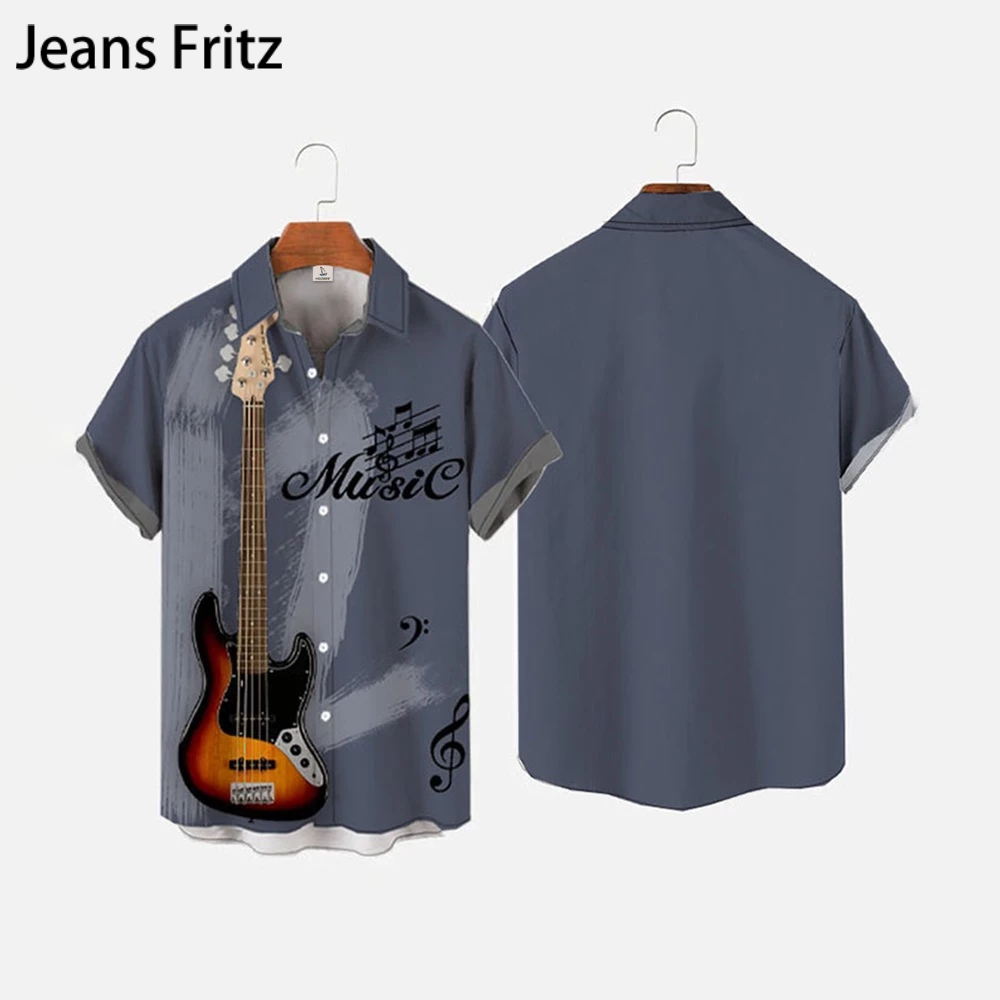 สินค้าใหม่ เสื้อเชิ้ตแขนสั้นลําลอง พิมพ์ลายโน้ตดนตรีแจ๊ส 3D แฟชั่นฤดูร้อน สําหรับผู้ชาย