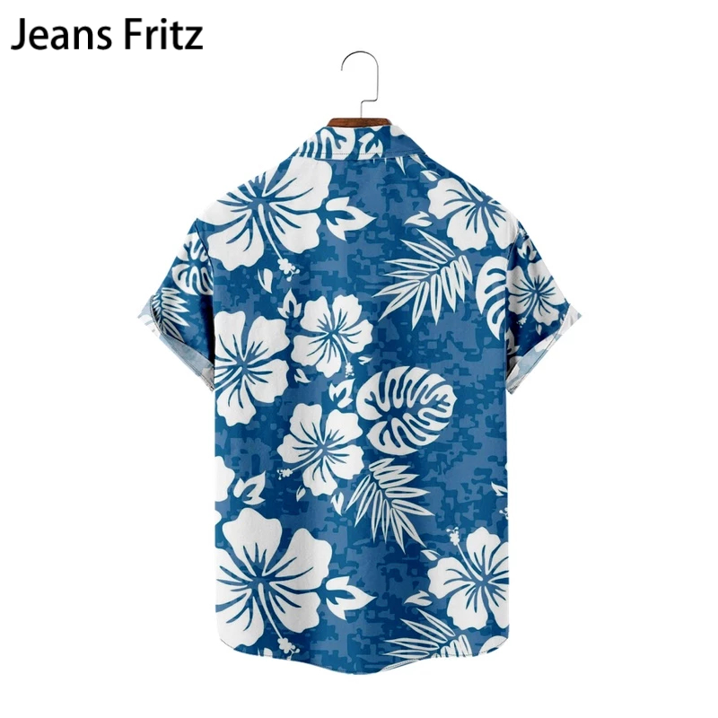 เสื้อเชิ้ตฮาวาย แขนสั้น พิมพ์ลายดอกไม้เขตร้อน ใบปาล์ม สีฟ้า สําหรับผู้ชาย