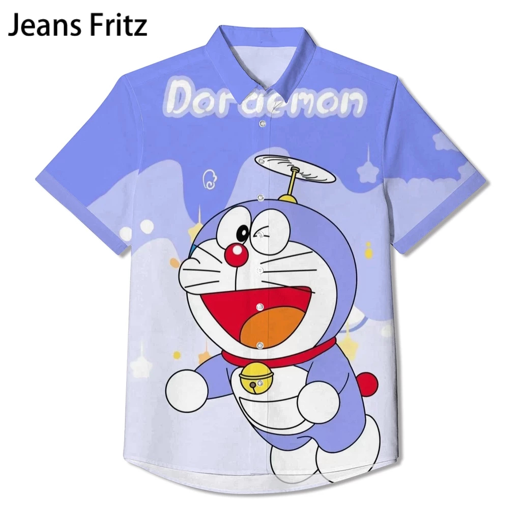 เสื้อเชิ้ตแขนสั้น คอปก ลายการ์ตูนโดราเอมอน แบบลําลอง