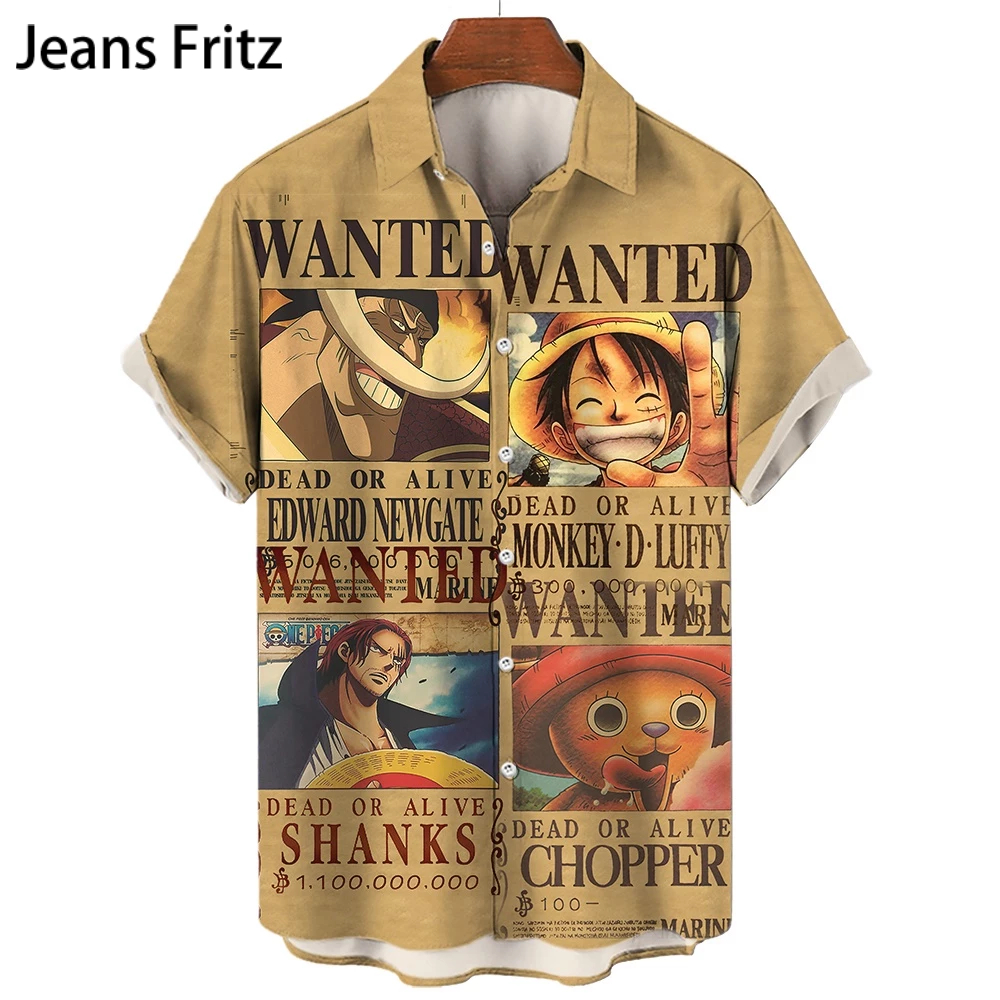เสื้อเชิ้ตแขนสั้นลําลอง พิมพ์ลาย One Piece Luffy Bounty แฟชั่นฤดูร้อน สไตล์สตรีท สําหรับผู้ชาย