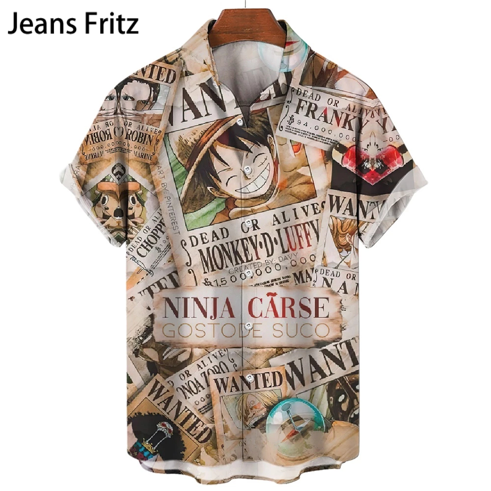 เสื้อเชิ้ตแขนสั้นลําลอง พิมพ์ลาย One Piece Luffy Bounty แฟชั่นฤดูร้อน สไตล์สตรีท สําหรับผู้ชาย
