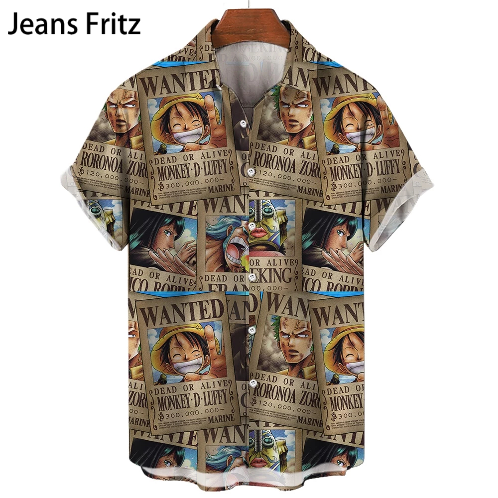 เสื้อเชิ้ตแขนสั้นลําลอง พิมพ์ลาย One Piece Luffy Bounty แฟชั่นฤดูร้อน สไตล์สตรีท สําหรับผู้ชาย