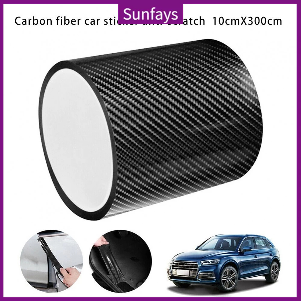 Carbon Fiber Vinyl Film 10cm*3m Anti Scratch Car Door Sill Scuff Flexible Parts#SUFA