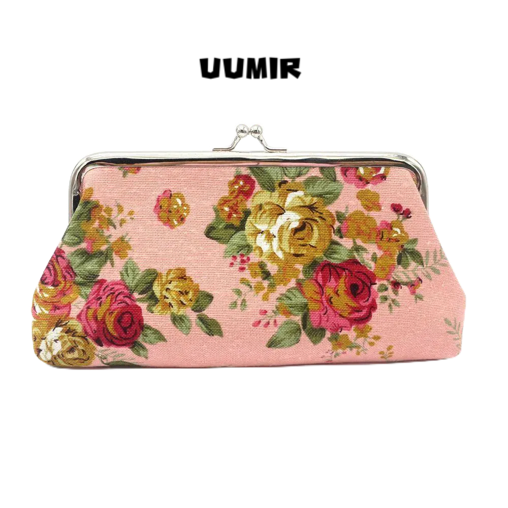 UUMIR  กระเป๋าสตางค์ กระเป๋าเก็บเหรียญ ผ้าแคนวาส พิมพ์ลายดอกไม้ สําหรับผู้หญิง