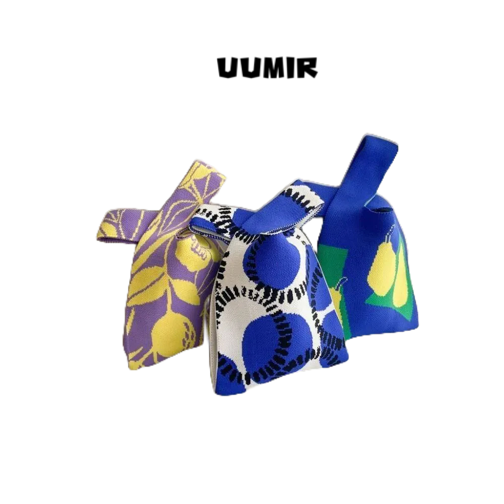 UUMIR กระเป๋าถือลําลอง ผ้าถักนิตติ้ง แฮนด์เมด ความจุสูง ลายแมว สําหรับเด็กผู้หญิง