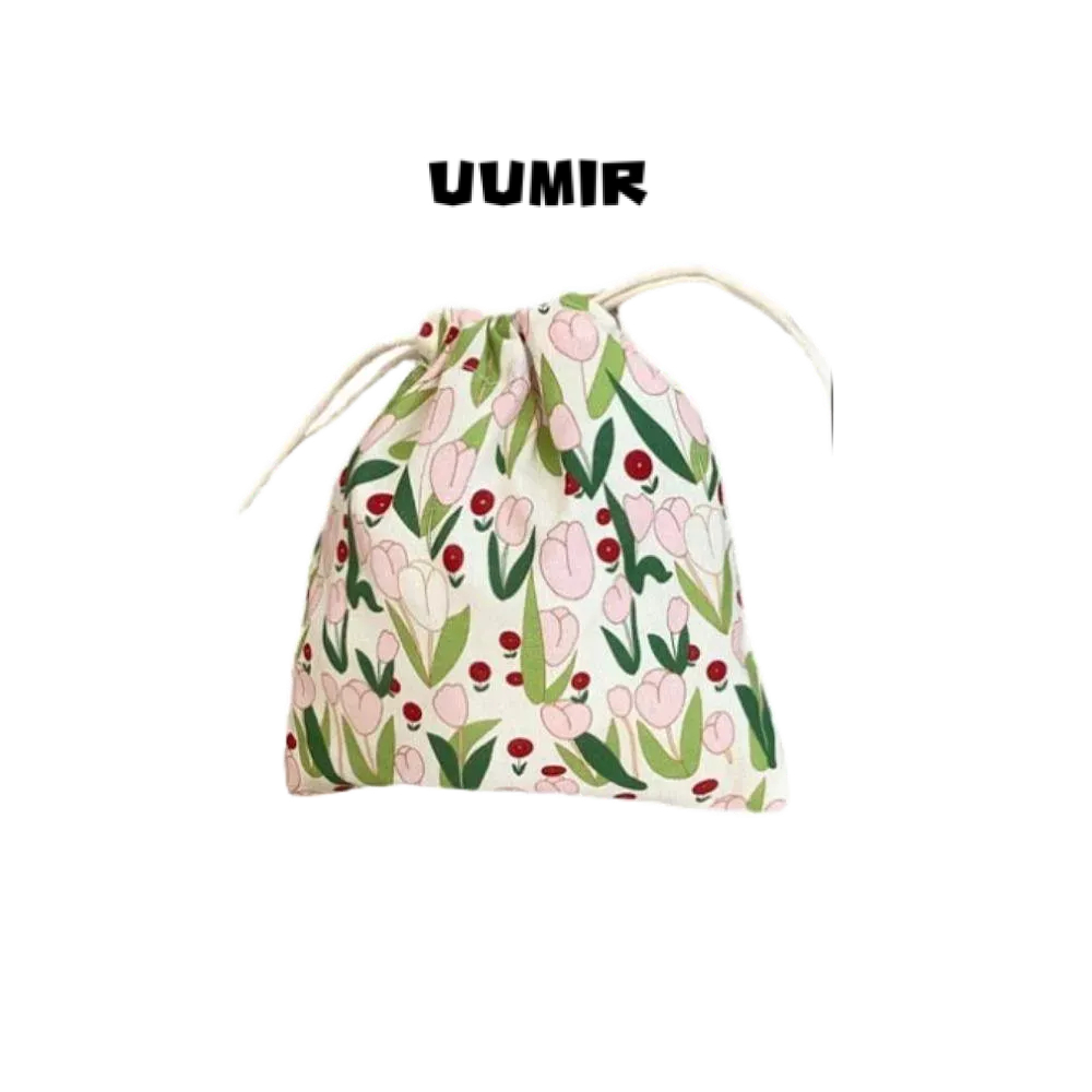 UUMIR กระเป๋าหูรูด ผ้าแคนวาส ลายดอกทิวลิป แบบพกพา แฟชั่นสําหรับผู้หญิง