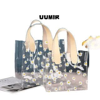 UUMIR  กระเป๋าช้อปปิ้ง PVC แบบใส หูหิ้ว ลายดอกเดซี่เล็ก กันน้ํา