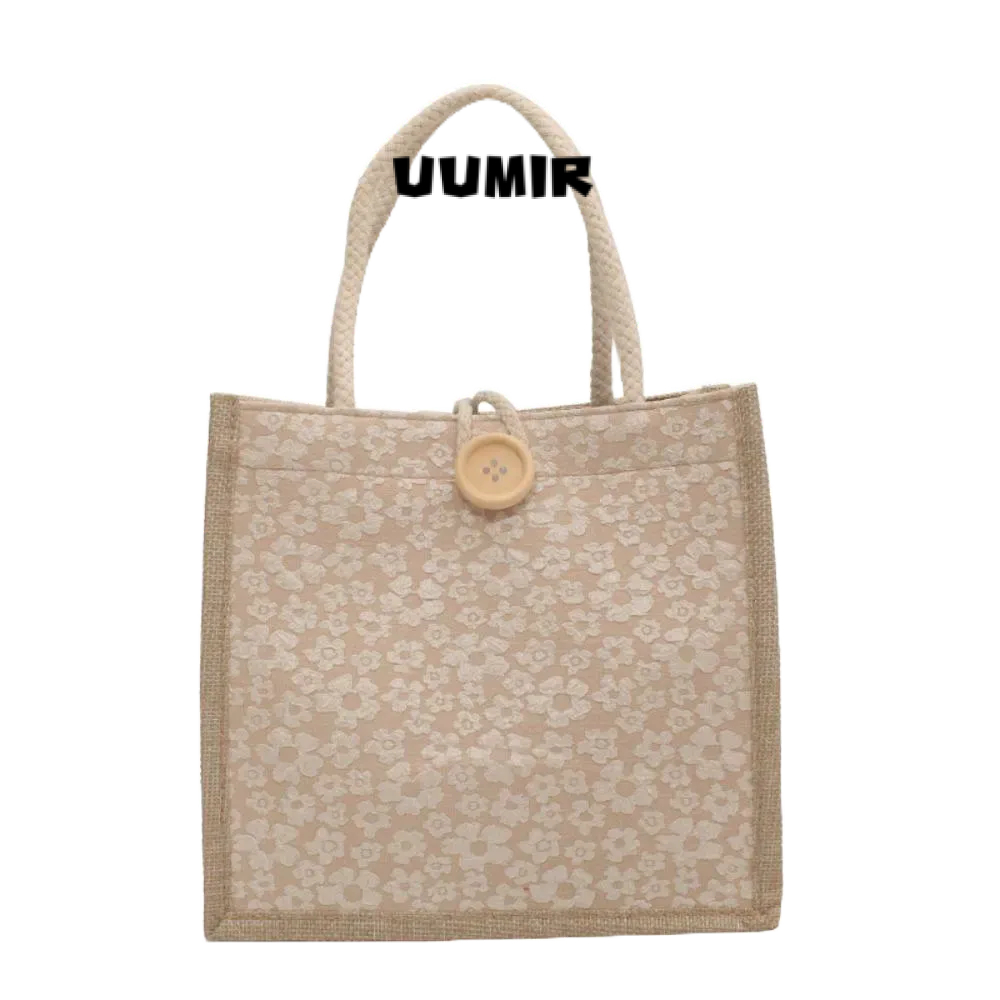 UUMIR กระเป๋าถือ ทรงโท้ท ผ้าลินิน ใช้ซ้ําได้ สําหรับใส่กล่องอาหารกลางวัน