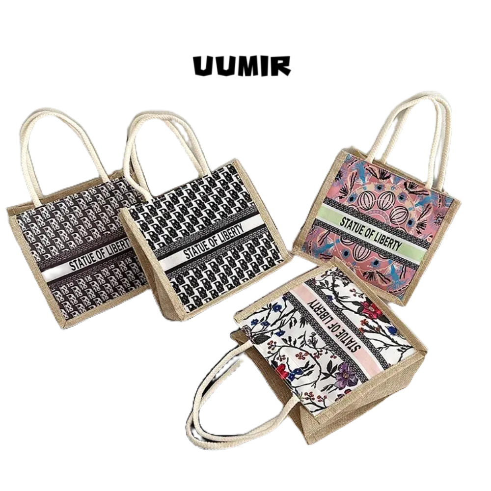 UUMIR   กระเป๋าถือ กระเป๋าช้อปปิ้ง ผ้าลินิน แนวตั้ง ความจุสูง แบบพกพา