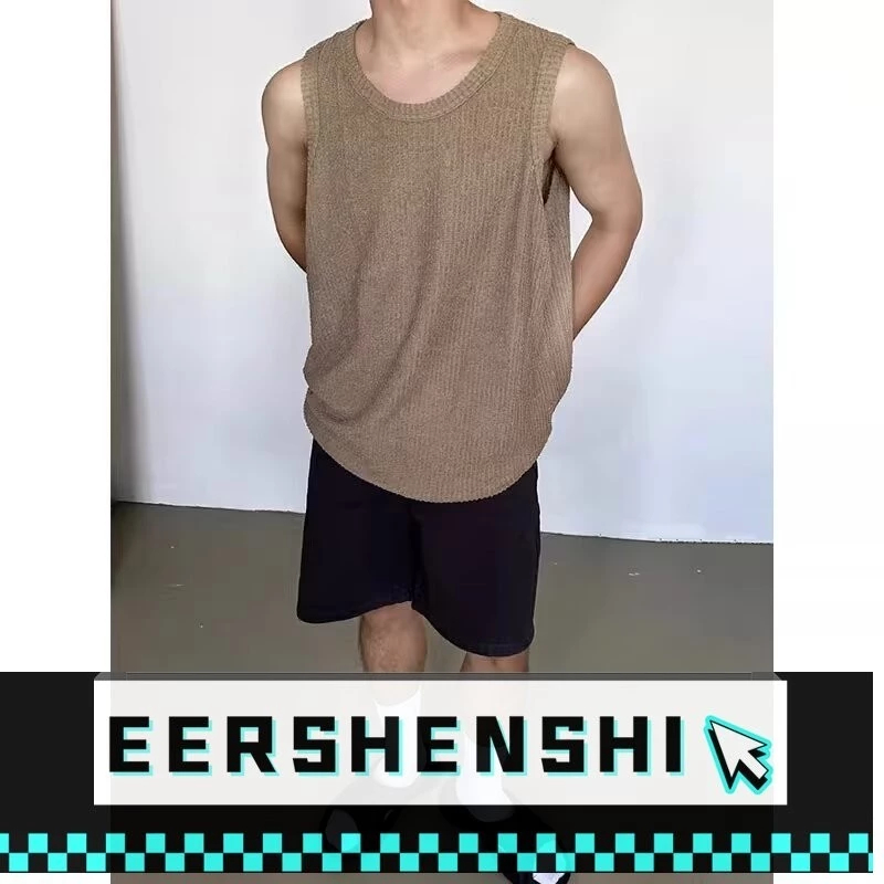 เสื้อกั๊กอินเทรนด์แขนกุดผู้ชายแฟชั่นแบรนด์ฟิตเนสกีฬาเสื้อกั๊กเสื้อผ้าฐานสีทึบ