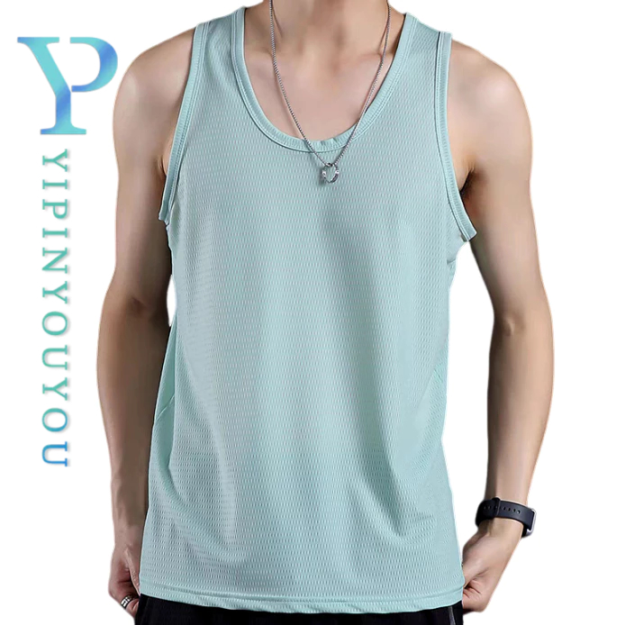 YIPINYOUYOU เสื้อกั๊กผู้ชาย ฤดูร้อนใหม่ญี่ปุ่นสไตล์ฮาราจูกุผ้าไหมน้ําแข็งผ้าฟิตเนสกีฬาเสื้อกั๊กแห้งเร็ว
