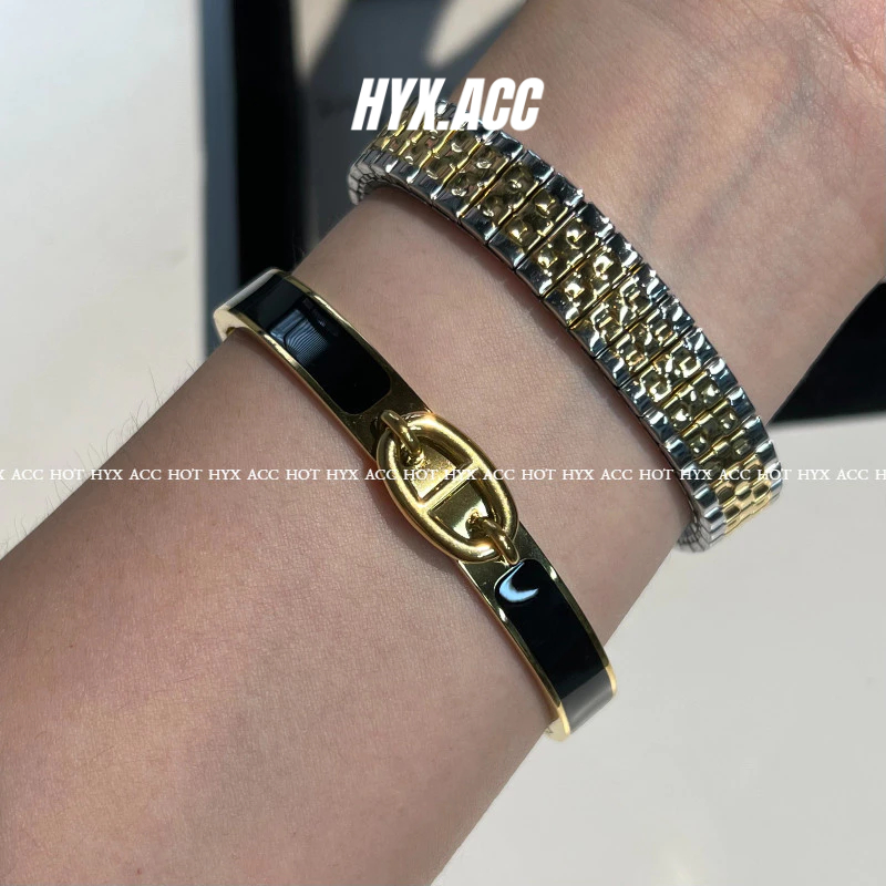 สร ้ อยข ้ อมือผู ้ หญิง Vintage Luxury Gold Silver Stainless Steel Stretch Bracelet