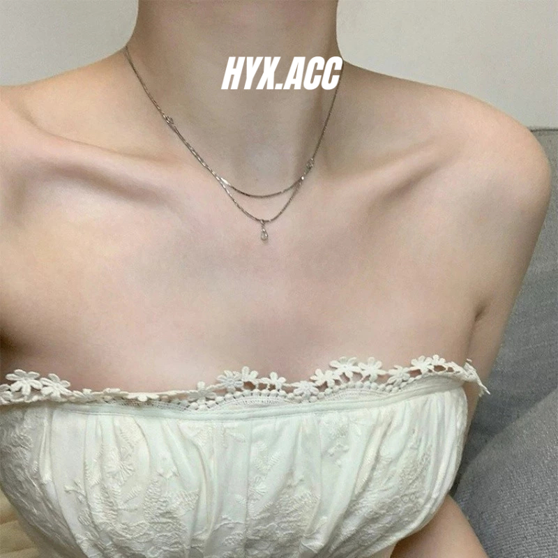 สร ้ อยคอผู ้ หญิง Minimalistic Water Drops สร ้ อยคอเซ ็ กซี ่ Clavicle Double-Layer สร ้ อยคอ