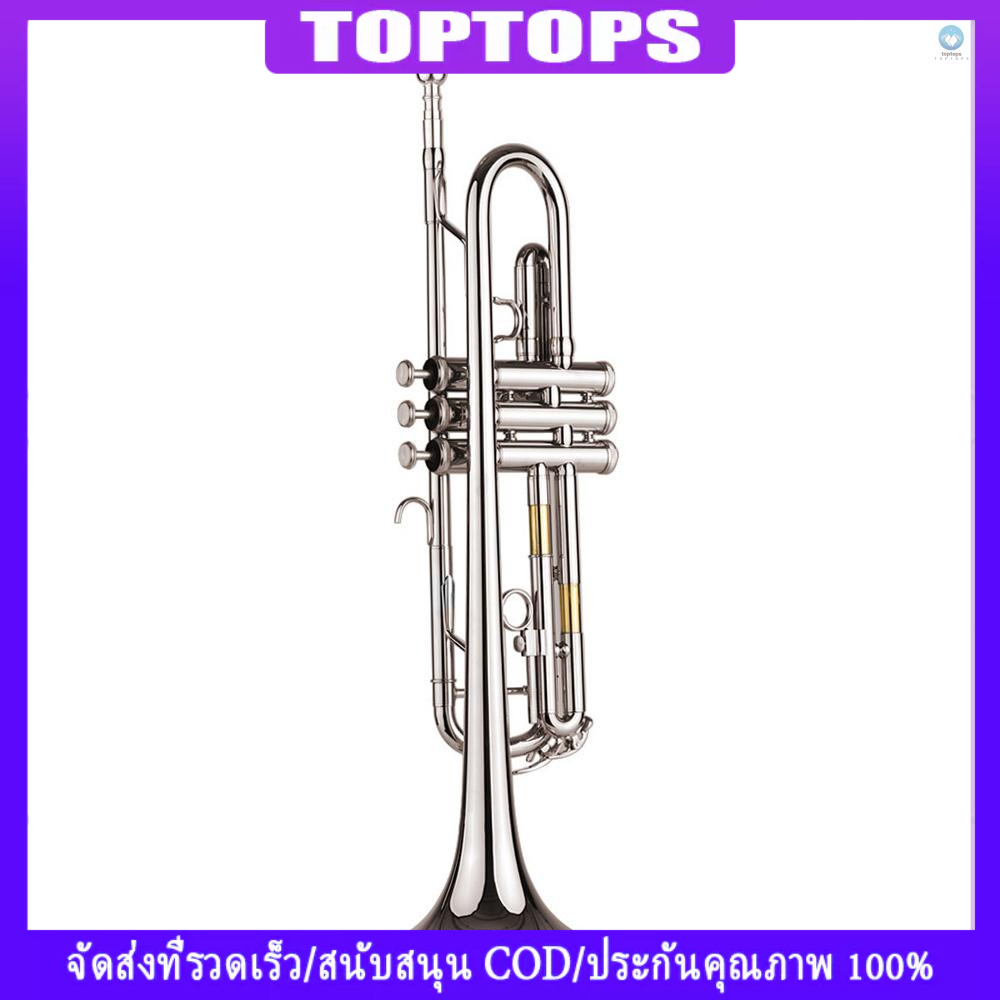 Ttt มาตรฐาน Bb ทรัมเป ็ ตทองเหลืองวัสดุ Nickle Plated Wind Instrument พร ้ อมปากเป ่ าพกพาถุงมือผ ้ าทําความสะอาด