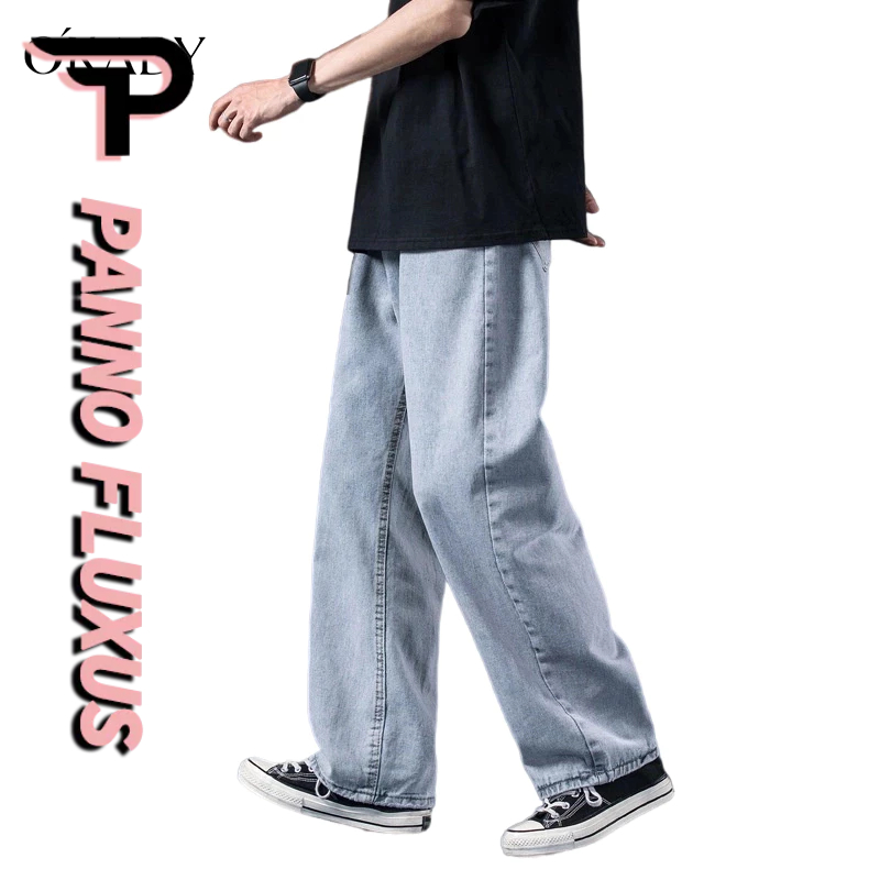 PannoFluxus มีสินค้า กางเกงยีนส์ผู้ชายแฟชั่นเกาหลีทรงหลวมสีทึบ