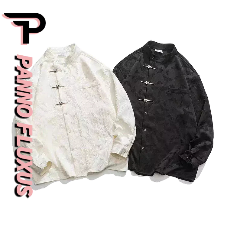 PannoFluxus เสื้อเชิ้ตแขนยาว พิมพ์ลายผีเสื้อ สไตล์จีนย้อนยุค สําหรับผู้ชาย