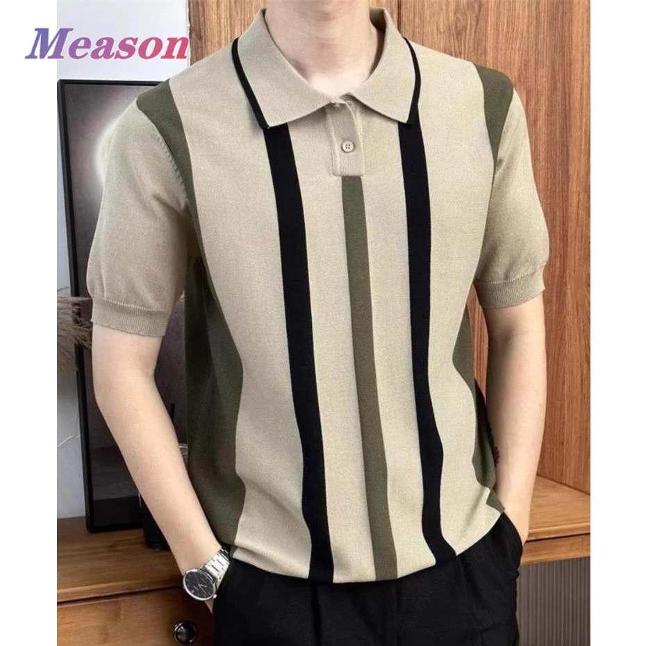 Meason cool Polo™ เสื้อโปโลยับยั้งกลิ่นเหงื่อ ผ้าถักยืดหยุ่น 2 สี [ลายทางเสื้อโปโล] M-3XL A145