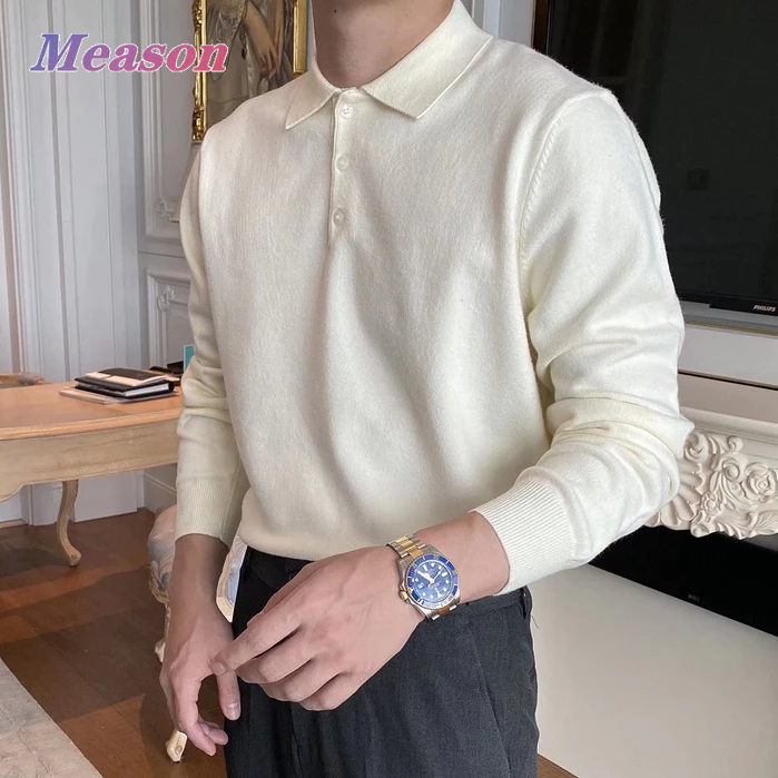 Meason cool แขนยาว เสื้อโปโล เสื้อโปโลยับยั้งกลิ่นเหงื่อ ผ้าถักยืดหยุ่น สีดำ สีขาว สีเทา M-3XL A141