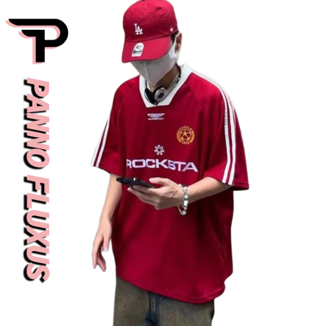 PannoFluxus เสื้อยืดแขนสั้น คอวี พิมพ์ลายตัวอักษร แฟชั่นฤดูร้อน สไตล์สตรีท