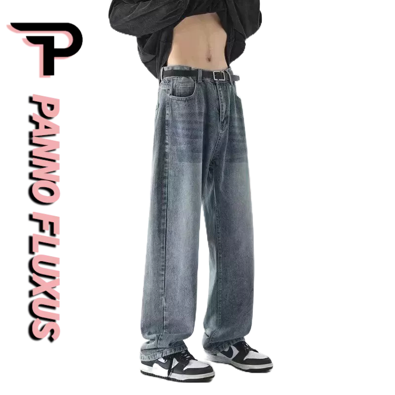 PannoFluxus กางเกงยีนขายาว ทรงตรง เข้ารูป พลัสไซซ์ สไตล์อเมริกัน สตรีท สําหรับผู้ชาย