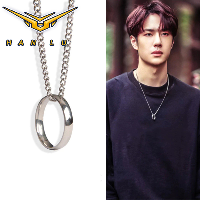 Hanlu สไตล ์ เดียวกับ Wang Yibo สร ้ อยคอแหวนจี ้ Simple All-Match ผู ้ ชายและผู ้ หญิง