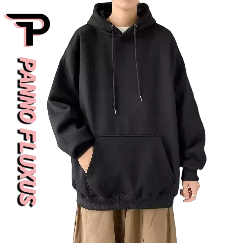 PannoFluxus เสื้อกันหนาวมีฮู้ดสีทึบแขนยาวสำหรับฤดูใบไม้ผลิและฤดูใบไม้ร่วงของเด็กผู้ชายในเสื้อโค้ททรงหลวมผ้าฝ้ายแท้