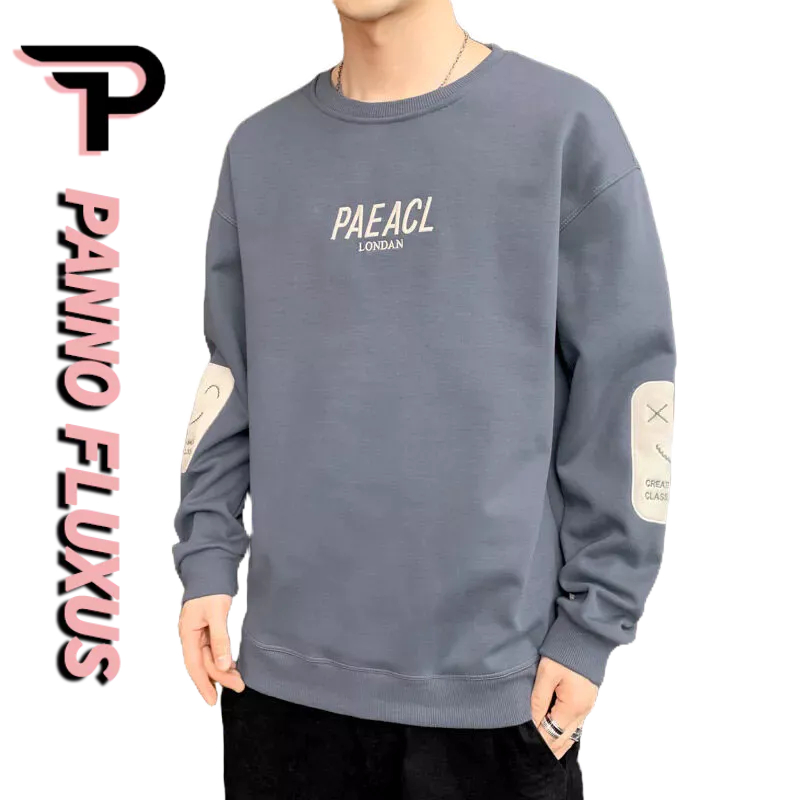 PannoFluxus เสื้อสเวตเตอร์แฟชั่นชายคอกลมสไตล์เกาหลีเสื้อแจ็คเก็ตพิมพ์ลายหลวมสวมคู่ลำลองผ้าฝ้ายด้านบน