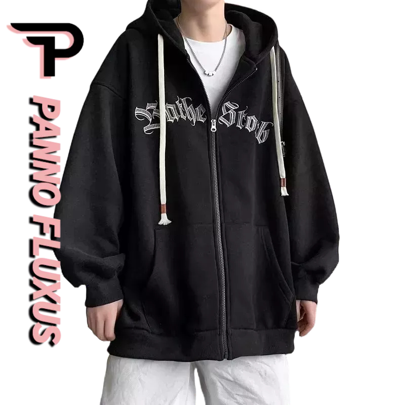 PannoFluxus เสื้อสเวตเตอร์มีฮู้ดทรงหลวมเทรนด์แฟชั่นใหม่สำหรับวัยรุ่นผ้าฟลีซของผู้ชาย