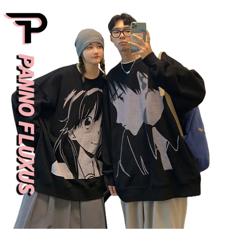 PannoFluxus เสื้อกันหนาวผู้ชายแขนยาวสไตล์เกาหลีผ้าคอตตอน 100% เกรดพรีเมี่ยม ไม่หดไม่ย้วย ใส่ทนนาน ชุดคู่รัก