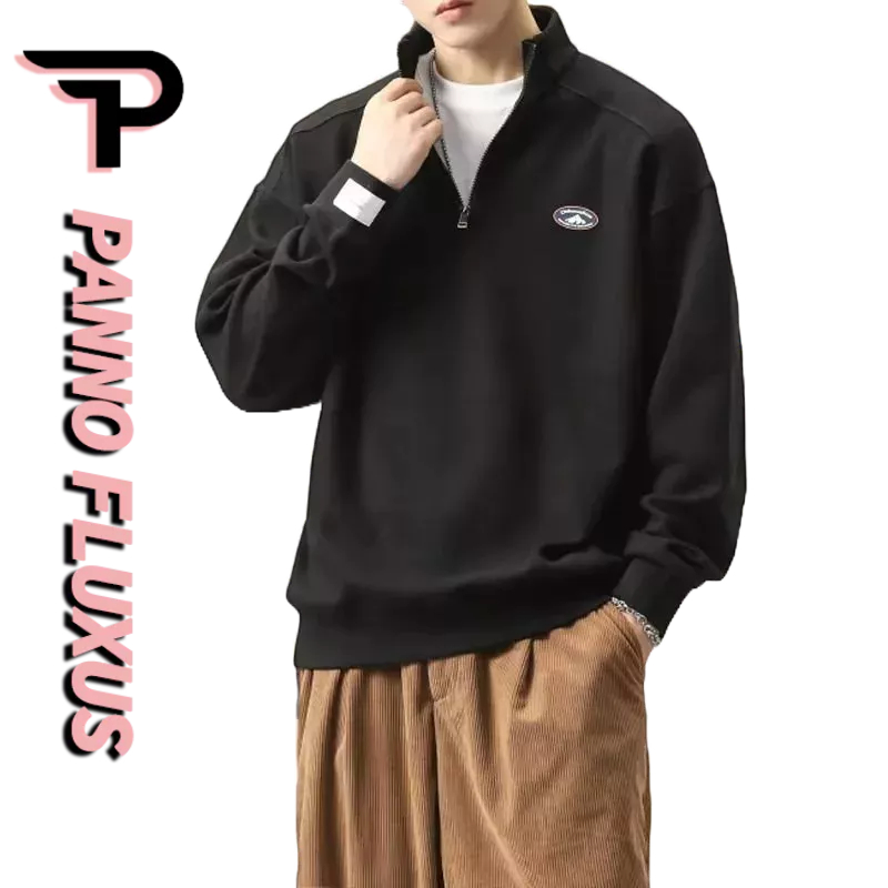 PannoFluxus อเมริกันแฟชั่นสไตล์อเมริกันซิปแขนยาวเสื้อสเวตเตอร์คอปกชาย