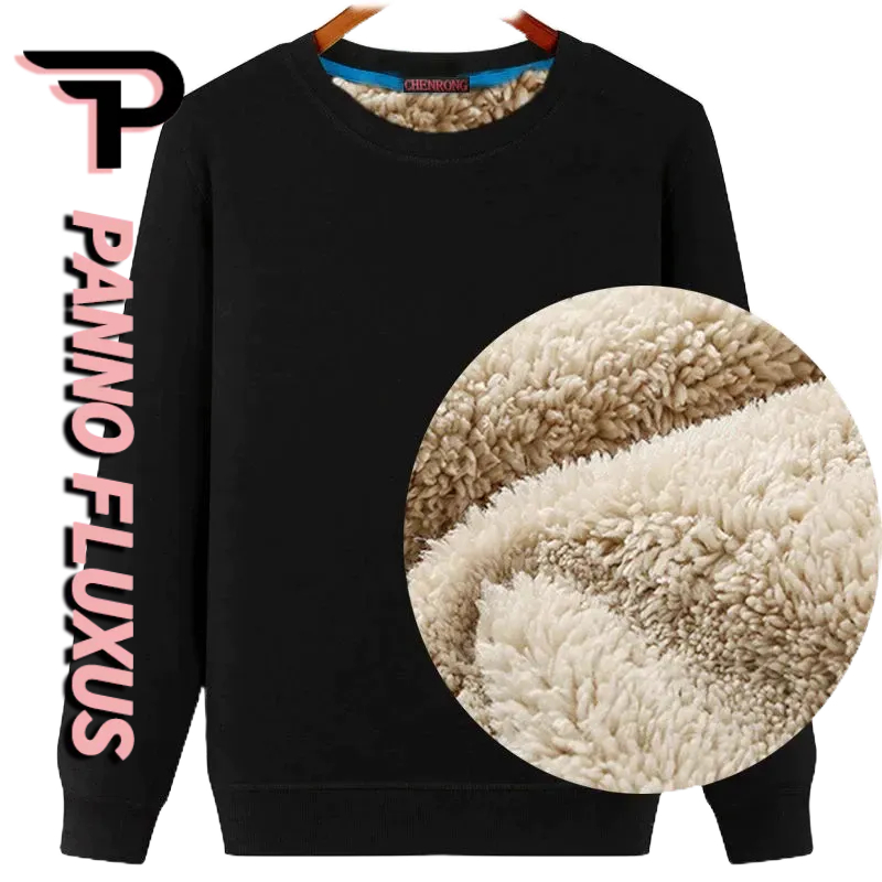 PannoFluxus เสื้อกันหนาว คอกลม ผ้ากํามะหยี่ แบบหนา ให้ความอบอุ่น สีพื้น แฟชั่นฤดูใบไม้ร่วง และฤดูหนาว สําหรับผู้ชาย