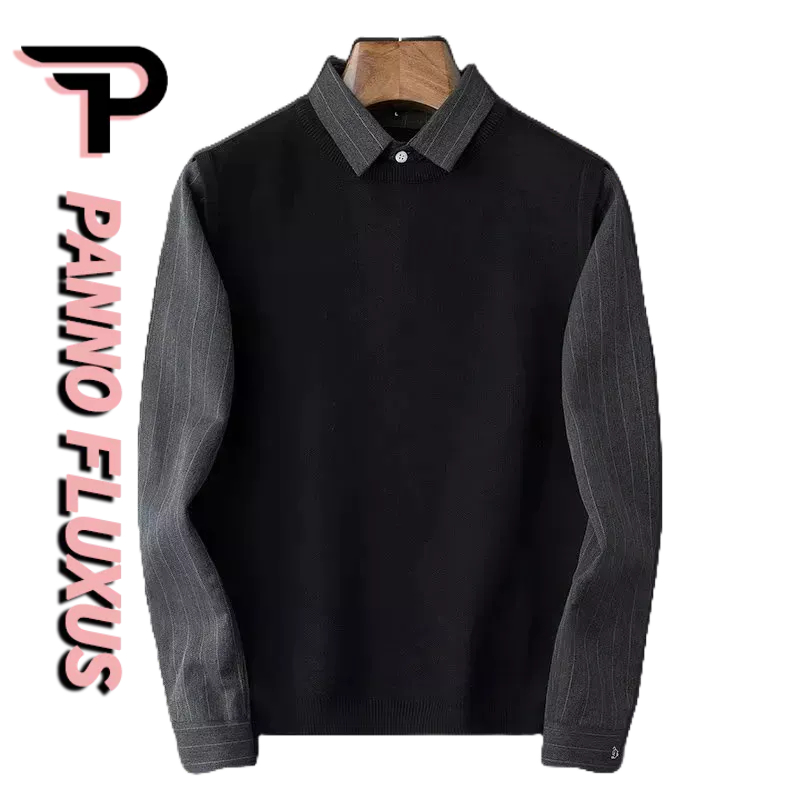 PannoFluxus เสื้อกันหนาว แขนยาว คอปก ปลอม สองชิ้น อินเทรนด์ฤดูหนาว สําหรับผู้ชาย