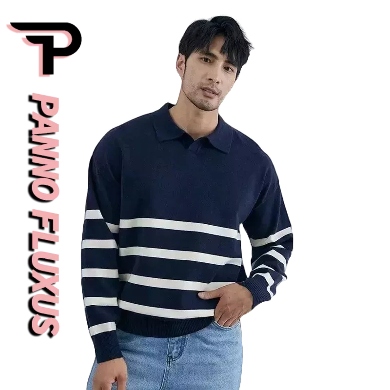 PannoFluxus เสื้อสเวตเตอร์คอโปโลแขนยาวลายสก๊อตแฟชั่นฤดูหนาวฤดูใบไม้ร่วงสำหรับผู้ชาย