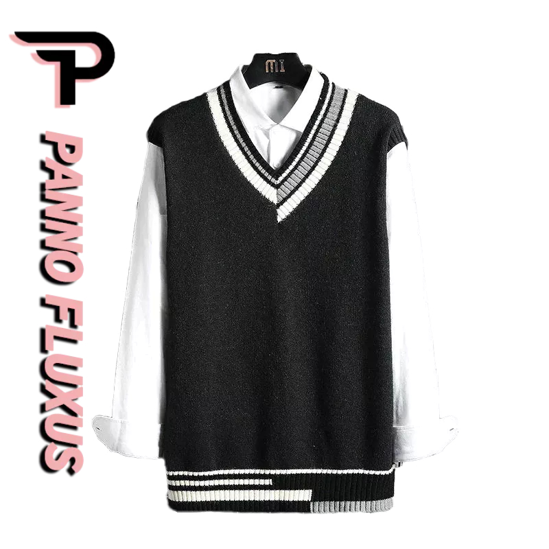 PannoFluxus เสื้อกั๊กกันหนาว คอวี แขนกุด ทรงหลวม สไตล์วิทยาลัย แฟชั่นฤดูใบไม้ร่วง และฤดูหนาว สําหรับผู้ชาย