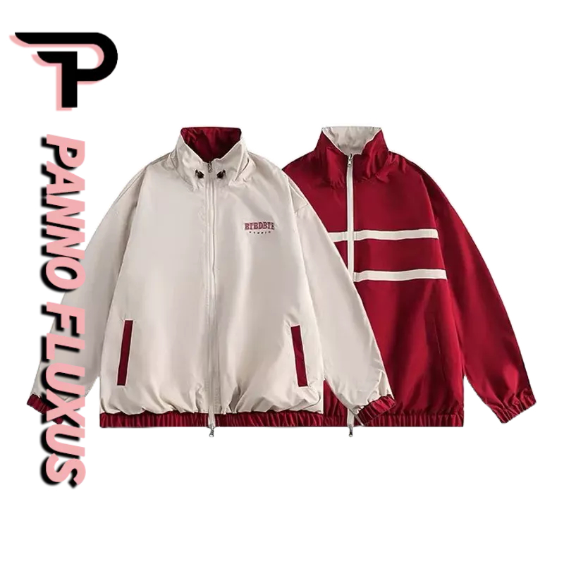 PannoFluxus เสื้อแจ็คเก็ตเบสบอลแขนยาวแบบพลิกกลับได้ของผู้ชายฤดูใบไม้ร่วงและฤดูหนาวใหม่