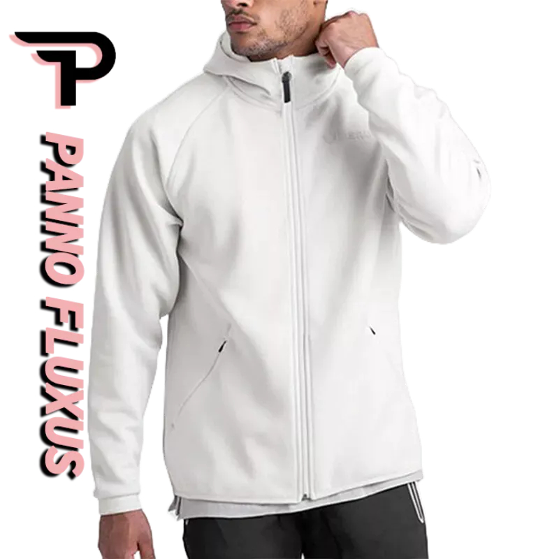 PannoFluxus เสื้อแจ็คเก็ตแขนยาวมีฮู้ดสำหรับผู้ชาย,เสื้อกันหนาวสีพื้นมีซิปเสื้อผ้าออกกำลังกายเล่นกีฬา