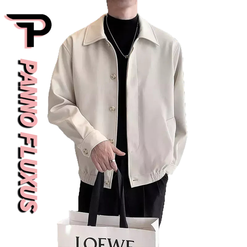 PannoFluxus เสื้อแจ็กเก็ตแขนยาว คอปก กระดุมแถวเดียว สีพื้น สไตล์ญี่ปุ่น แฟชั่นฤดูใบไม้ร่วง