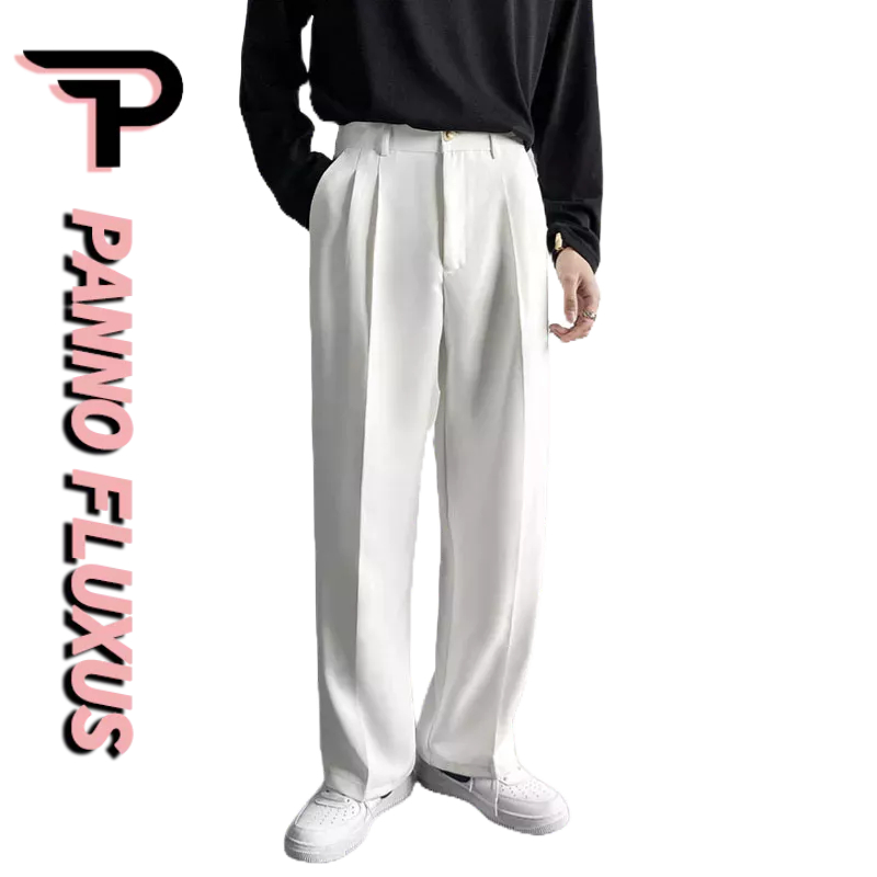 PannoFluxus ฤดูใบไม้ผลิและฤดูใบไม้ร่วงอินเทอร์เน็ตคนดังกางเกงสีทึบตรงสไตล์เกาหลีหลวมสบายๆขากว้างกางเกงธุรกิจ