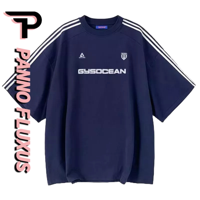 PannoFluxus เสื้อยืดลายทางแฟชั่นวัยรุ่นดูดซับเหงื่อเสื้อลำลองทรงหลวม