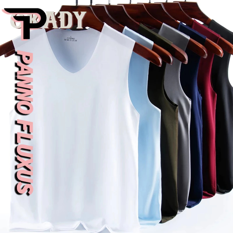 PannoFluxus ฤดูร้อนของผู้ชายผ้าไหมน้ำแข็งบางขนาดใหญ่เสื้อกั๊กเสื้อกีฬาผู้ชายคอวี