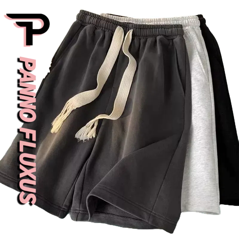 PannoFluxus ฤดูร้อนใหม่ของผู้ชายกีฬากางเกงขาสั้นหลวมอินเทรนด์สีทึบทั้งหมดจับคู่กางเกงลำลอง