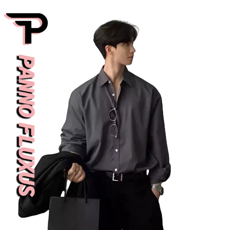 PannoFluxus เสื้อเชิ้ตคอเหลี่ยมแขนยาวมาตรฐานชายบางตรงทั้งหมดเข้าได้กับเสื้อเชิ้ตยอดนิยมของเยาวชนรุ่นใหม่ - รูปที่ 7