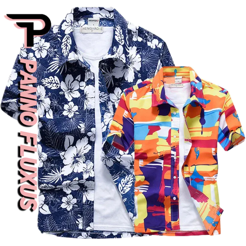 PannoFluxus เสื้อเชิ้ตแขนสั้น พิมพ์ลายดอกไม้ ทรงหลวม เหมาะกับเดินชายหาด แฟชั่นฤดูร้อน สไตล์ฮาวาย สําหรับผู้ชาย