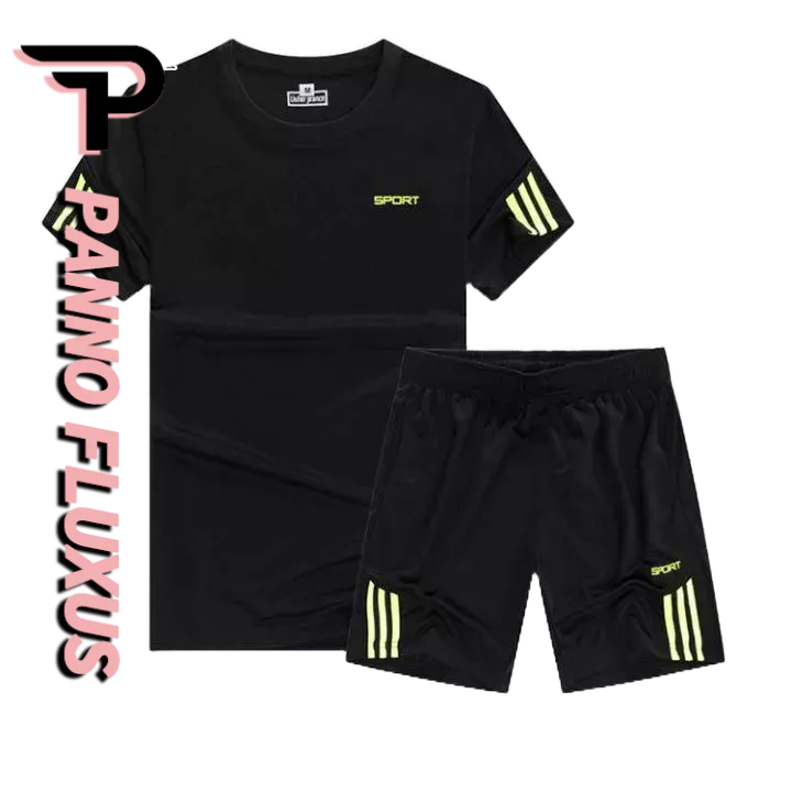 PannoFluxus 【COD】ชุดกีฬาสั้นสำหรับผู้ชาย เสื้อ+กางเกงขาสั้น ชุดออกกำลังกายยืดหยุ่น ชุดกีฬาแห้งเร็ว เสื้อยืดคอกลมสีพื้น ชุดเซ็ท