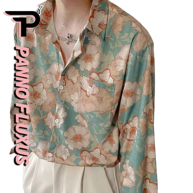 PannoFluxus สไตล์ฮ่องกงวินเทจเต็มภาพวาดสีน้ำมันดอกไม้เสื้อชายและหญิงย้อนยุคนักเลงหล่อทุกการแข่งขันหลวมคู่เสื้อแขนยาวแจ็คเก็ต