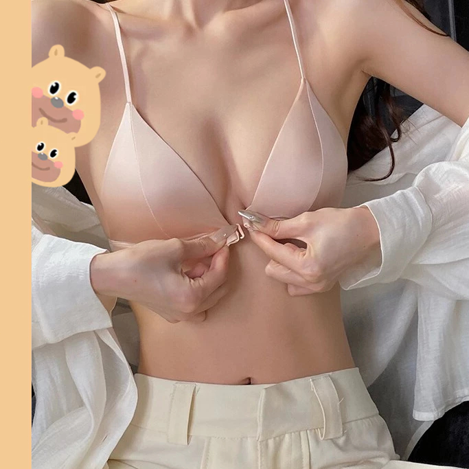 🎀bearbra🎀ชุดชั้นใน, ฤดูร้อนบาง, ถ้วยสามเหลี่ยมฝรั่งเศส, ชุดชั้นในปุ่มด้านหน้าเซ็กซี่
